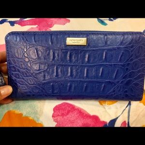 Kate Spade cobalt blue ostrich zip around wallet